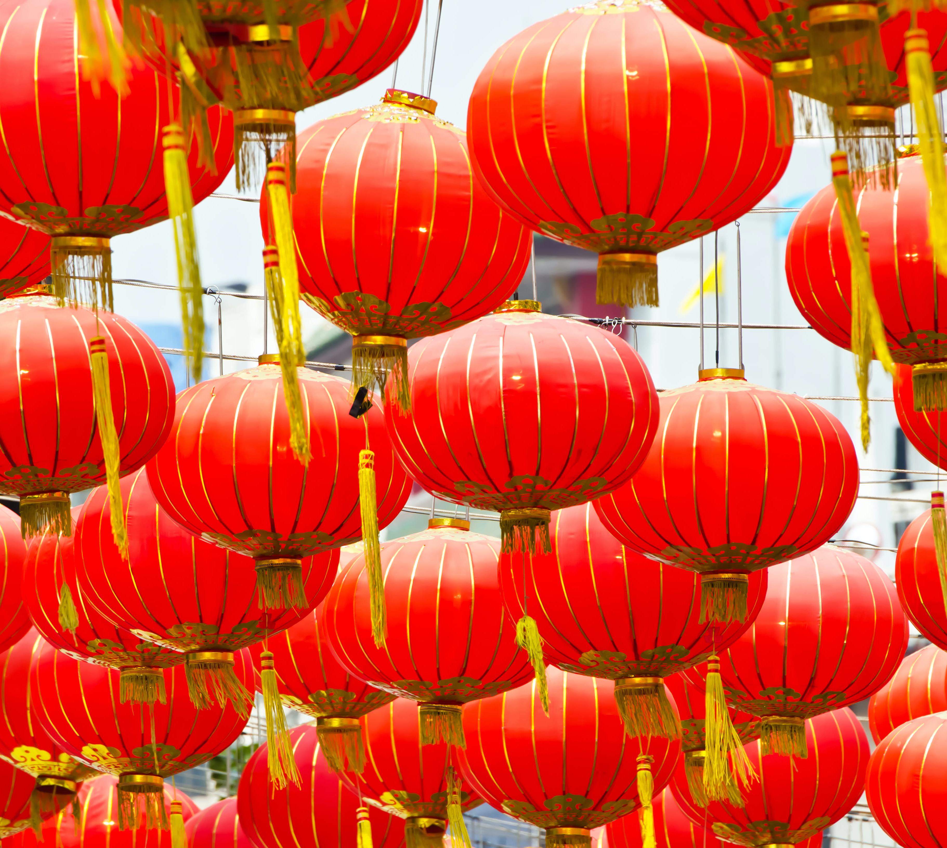 Rote Laternen während Chinese New Year